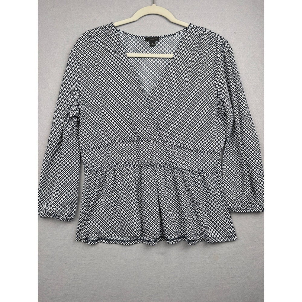 Ann Taylor Factory Peplum Top Womens M V Neck Geometric Print